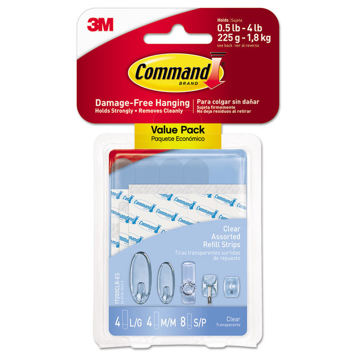 Assorted Refill Strips, Removable, (8) Small 0.75 x 1.75, (4) Medium 0.75 x 2.75, (4) Large 0.75 x 3.75, Clear, 16/Pack