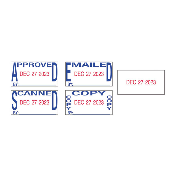 Printy Economy 5-in-1 Date Stamp, Self-Inking, 1" x 1.63", Blue/Red