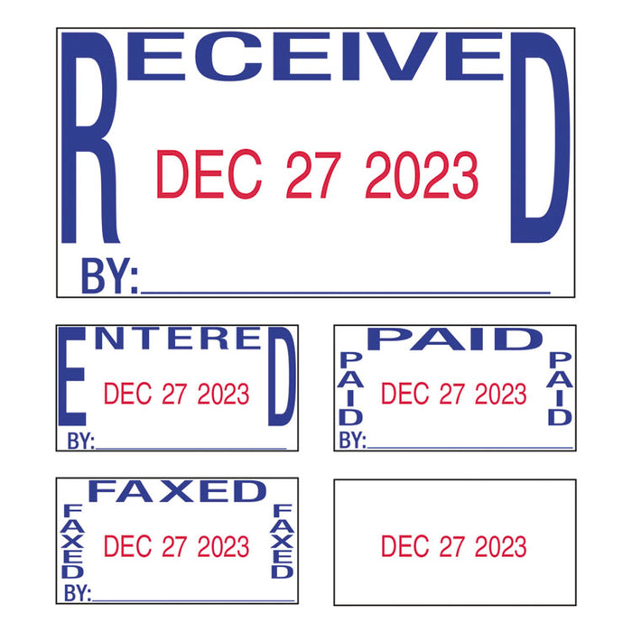 Printy Economy 5-in-1 Date Stamp, Self-Inking, 1.63" x 1", Blue/Red