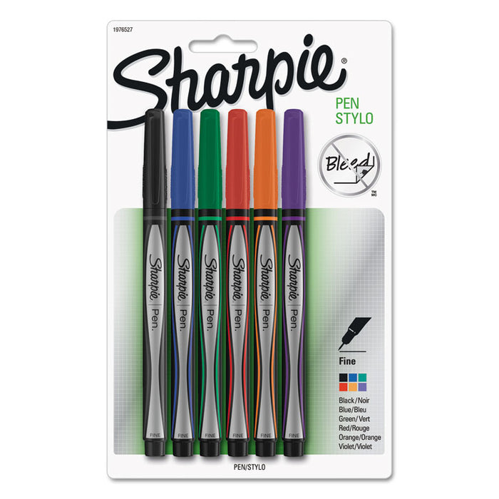 Water-Resistant Ink Porous Point Pen, Stick, Fine 0.4 mm, Assorted Ink and Barrel Colors, 6/Pack