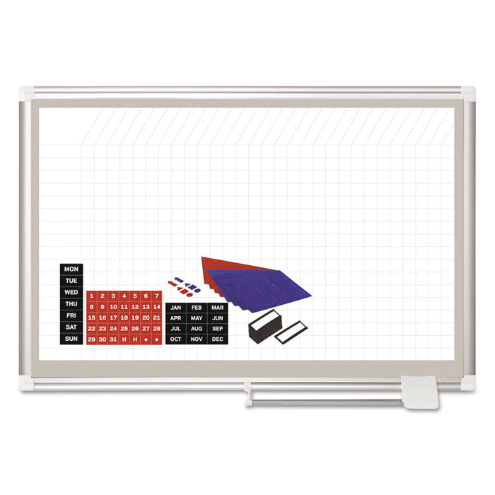 All Purpose Porcelain Dry Erase Planning Board, 1 x 1 Grid, 36 x 24, Aluminum
