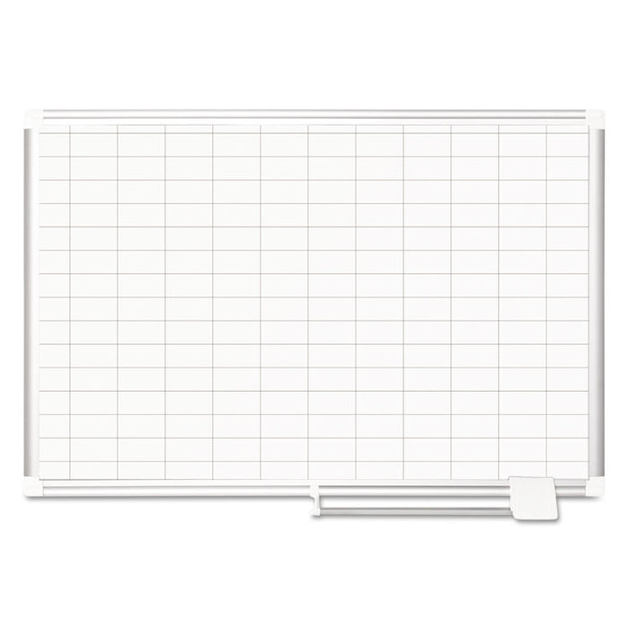 Gridded Magnetic Porcelain Planning Board, 1 x 2 Grid, 36 x 24, Aluminum Frame