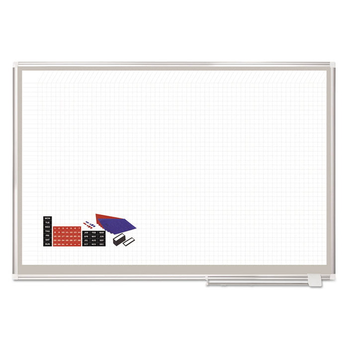 All Purpose Porcelain Dry Erase Planning Board, 1 x 1 Grid, 72 x 48, Silver