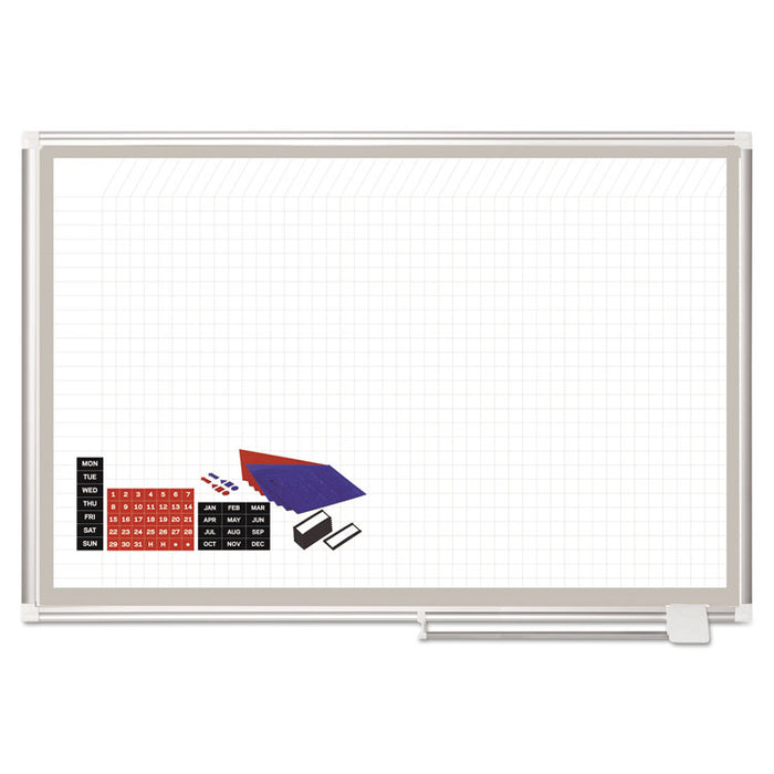 All Purpose Magnetic Planning Board, 1 x 1 Grid, 48 x 36, Aluminum Frame