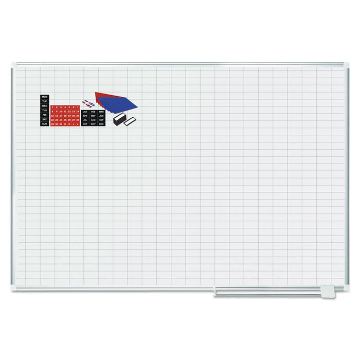 Grid Planning Board w/ Accessories, 1 x 2 Grid, 72 x 48, White/Silver