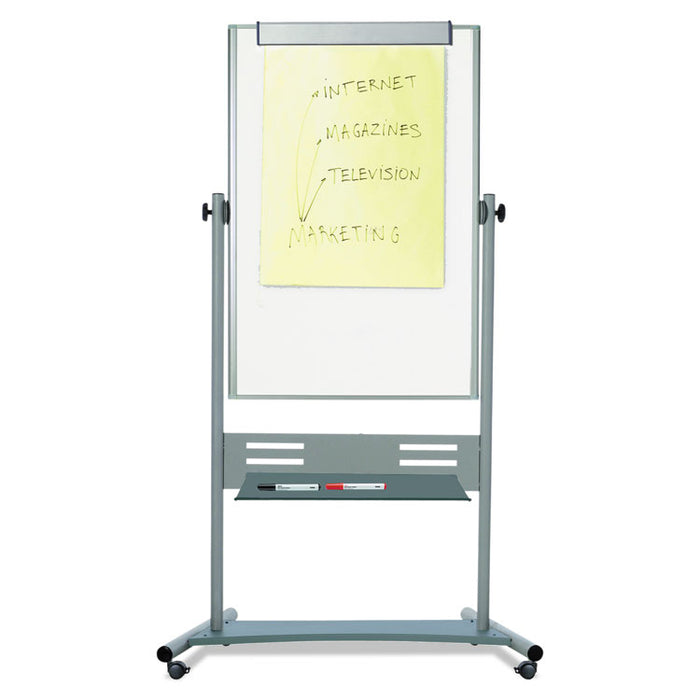 Magnetic Reversible Mobile Easel, 35 2/5w x 47 1/5h, 80"h Easel, White/Silver