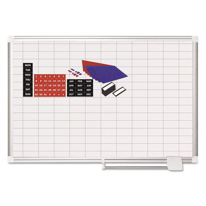 Grid Planning Board w/ Accessories, 1 x 2 Grid, 36 x 24, White/Silver