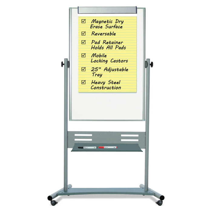 Magnetic Reversible Mobile Easel, 35 2/5w x 47 1/5h, 80"h Easel, White/Silver