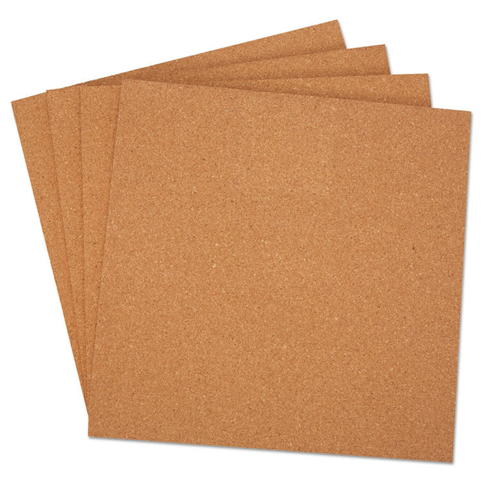 Cork Tile Panels, Brown, 12 x 12, 4/Pack