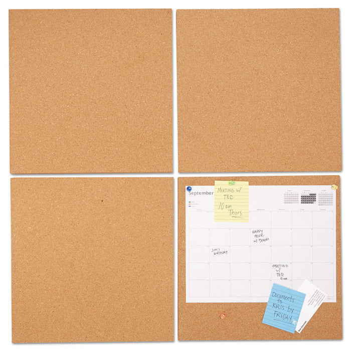 Cork Tile Panels, Brown, 12 x 12, 4/Pack