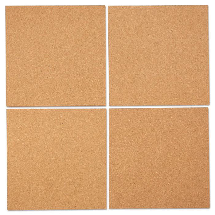 Cork Tile Panels, Brown, 12 x 12, 4/Pack
