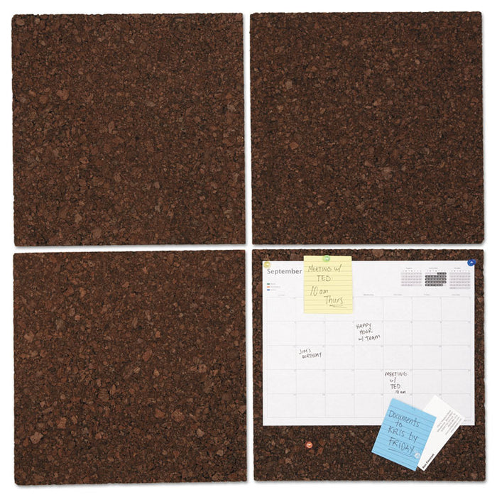 Cork Tile Panels, Dark Brown, 12 x 12, 4/Pack