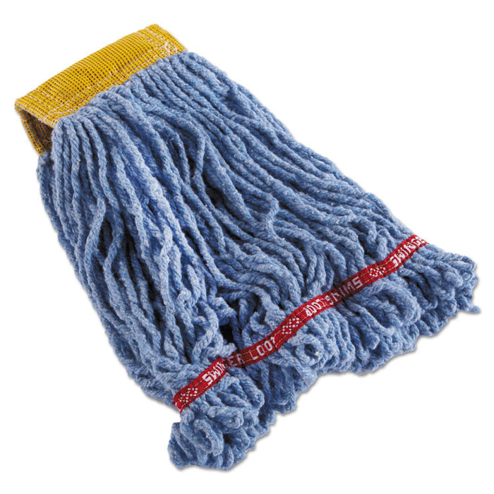 Swinger Loop Shrinkless Mop Heads, Cotton/Synthetic, Blue, Small, 6/Carton