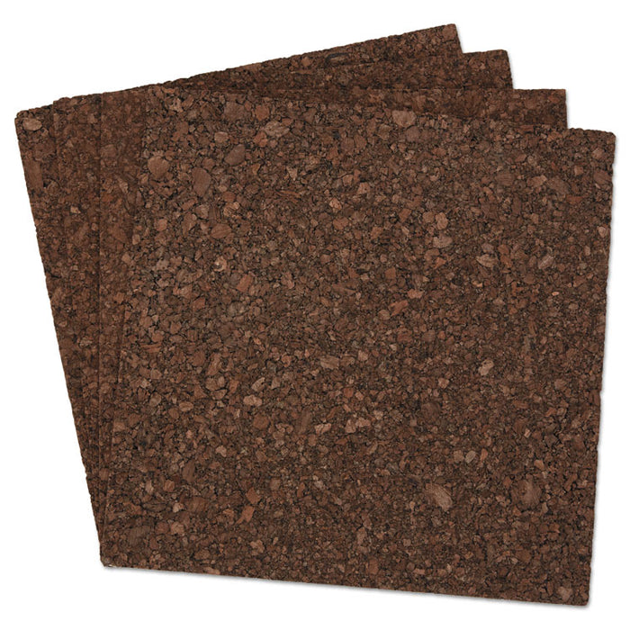 Cork Tile Panels, Dark Brown, 12 x 12, 4/Pack
