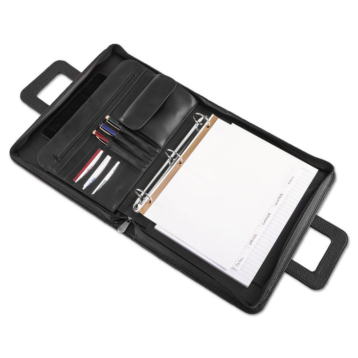 Zip-Around Padfolio, Vinyl, 14 1/2 x 2 1/2 x 11 1/2, Black