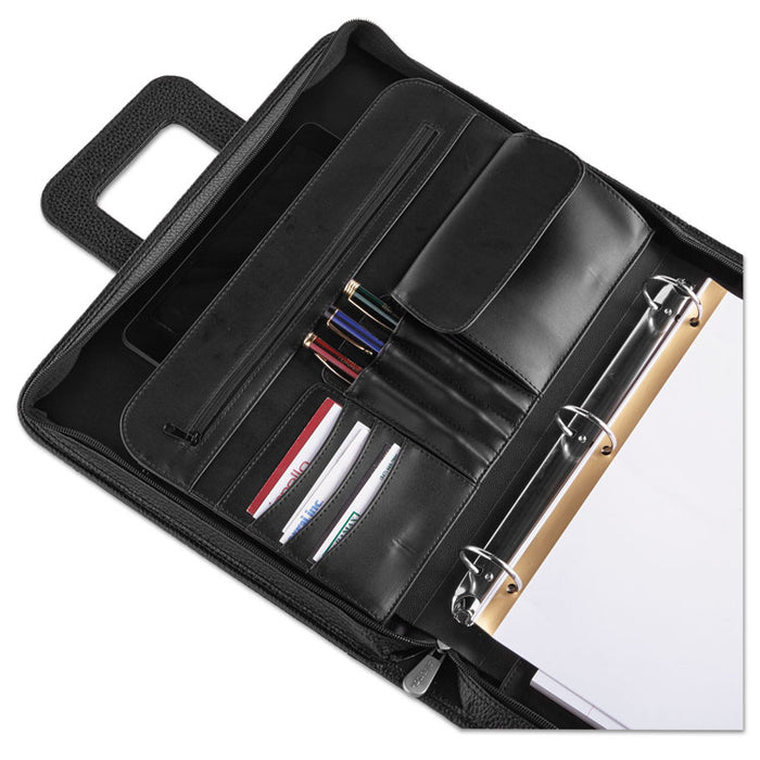 Zip-Around Padfolio, Vinyl, 14 1/2 x 2 1/2 x 11 1/2, Black
