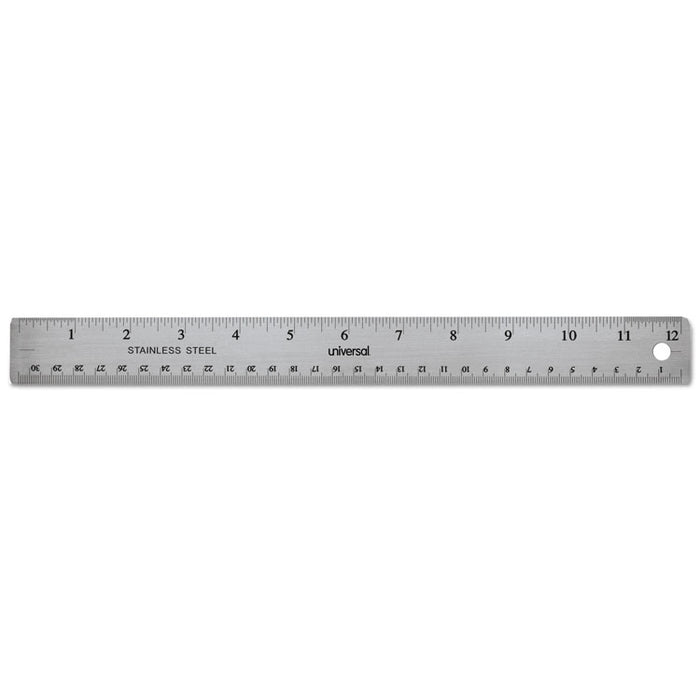 Stainless Steel Ruler w/Cork Back and Hanging Hole, 12", Silver