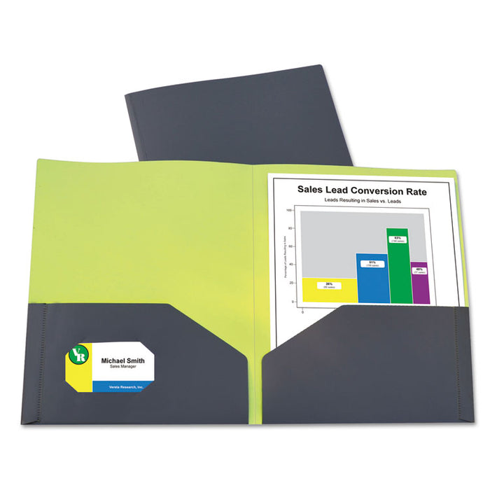 Two-Tone Two-Pocket Super Heavyweight Poly Portfolio, Letter, Gray/Green, 6/Pack