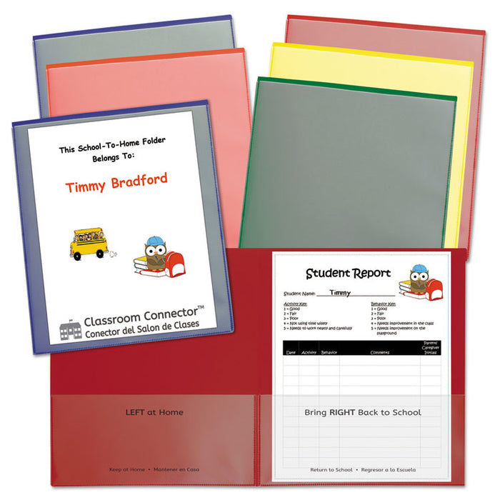 Classroom Connector Folders, 11 x 8.5, Clear/Assorted, 6/Pack