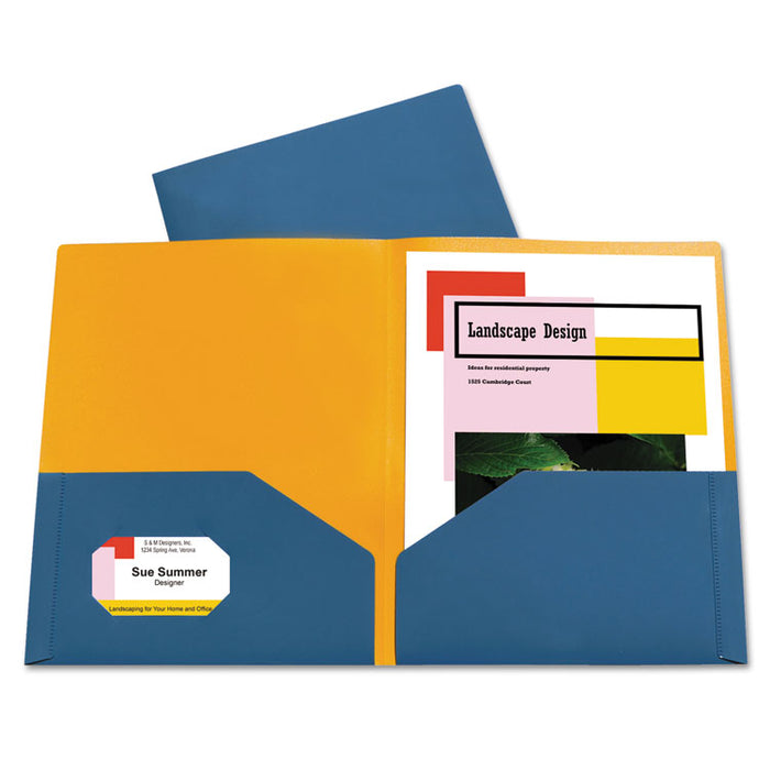 Two-Tone Two-Pocket Super Heavyweight Poly Portfolio, Letter, Blue/Orange, 6/PK