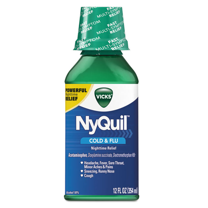NyQuil Cold & Flu Nighttime Liquid, 12 oz Bottle, 12/Carton