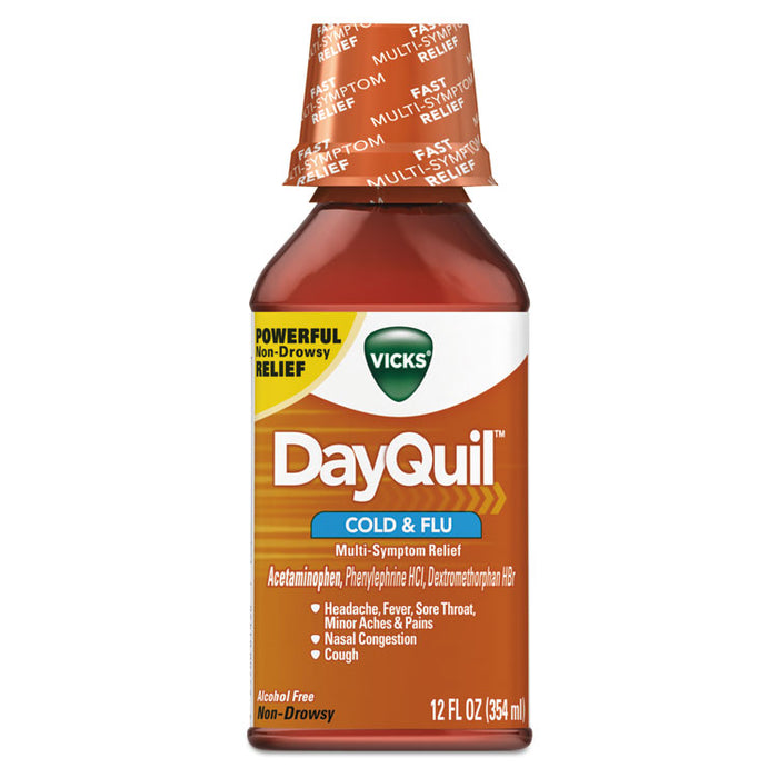 DayQuil Cold & Flu Liquid, 12 oz Bottle, 12/Carton