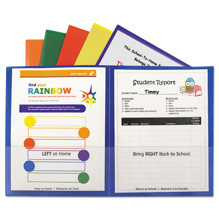 Classroom Connector Folders, 11 x 8.5, Clear/Assorted, 6/Pack