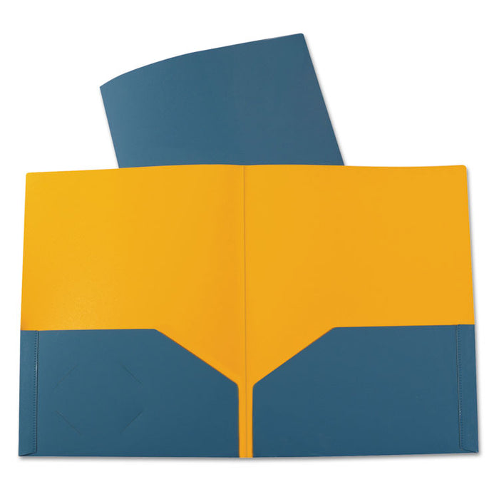 Two-Tone Two-Pocket Super Heavyweight Poly Portfolio, Letter, Blue/Orange, 6/PK