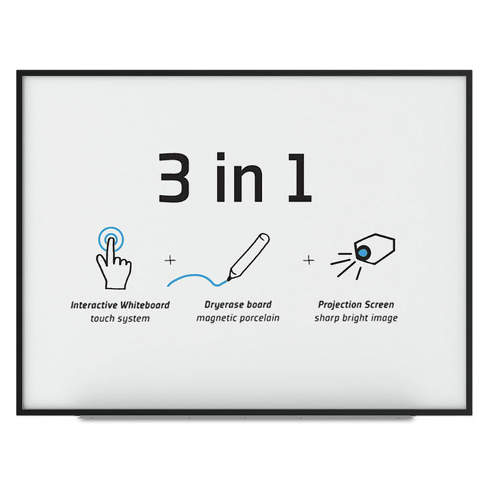 Interactive Magnetic Dry Erase Board, 70 x 52 x 1 1/4, White/Black Frame