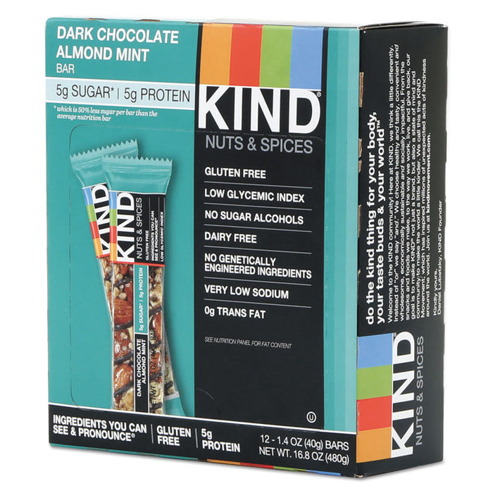 Nuts and Spices Bar, Dark Chocolate Almond Mint, 1.4 oz Bar, 12/Box