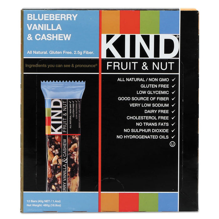 Fruit and Nut Bars, Blueberry Vanilla and Cashew, 1.4 oz Bar, 12/Box