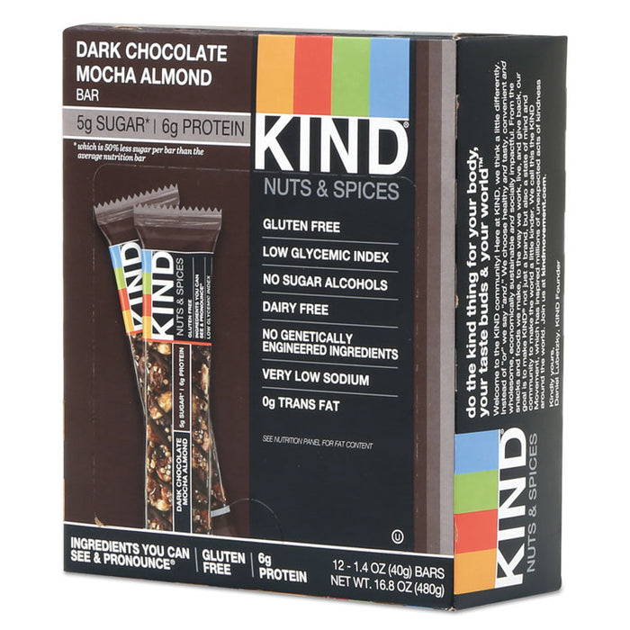 Nuts and Spices Bar, Dark Chocolate Mocha Almond, 1.4 oz Bar, 12/Box