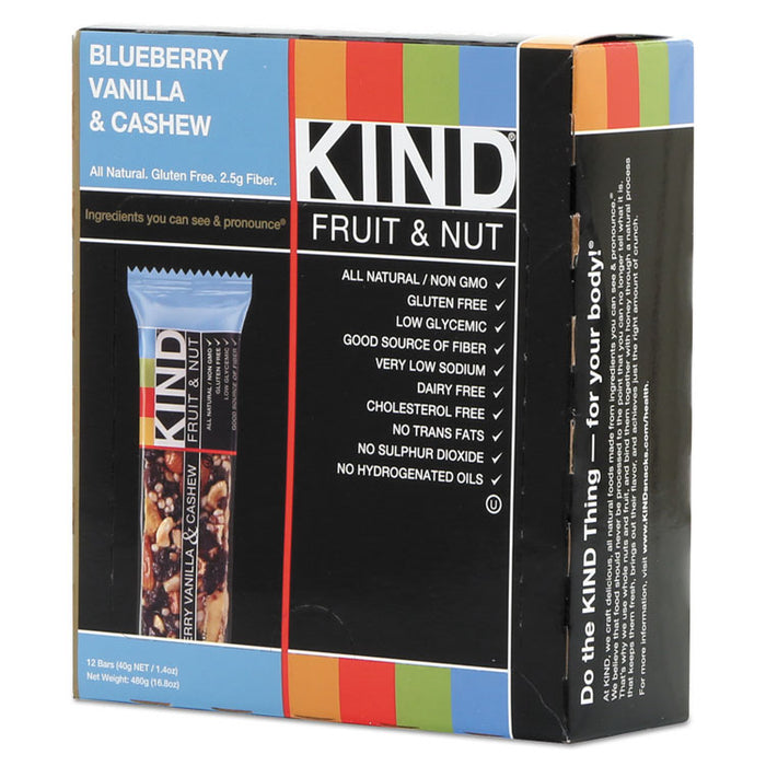 Fruit and Nut Bars, Blueberry Vanilla and Cashew, 1.4 oz Bar, 12/Box