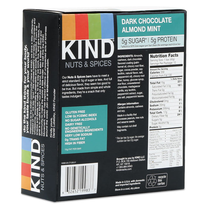 Nuts and Spices Bar, Dark Chocolate Almond Mint, 1.4 oz Bar, 12/Box