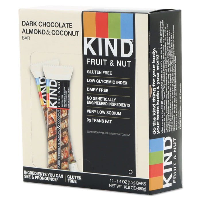 Fruit and Nut Bars, Dark Chocolate Almond and Coconut, 1.4 oz Bar, 12/Box