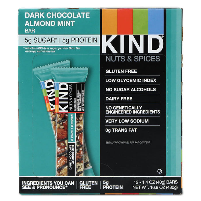Nuts and Spices Bar, Dark Chocolate Almond Mint, 1.4 oz Bar, 12/Box