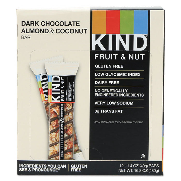 Fruit and Nut Bars, Dark Chocolate Almond and Coconut, 1.4 oz Bar, 12/Box