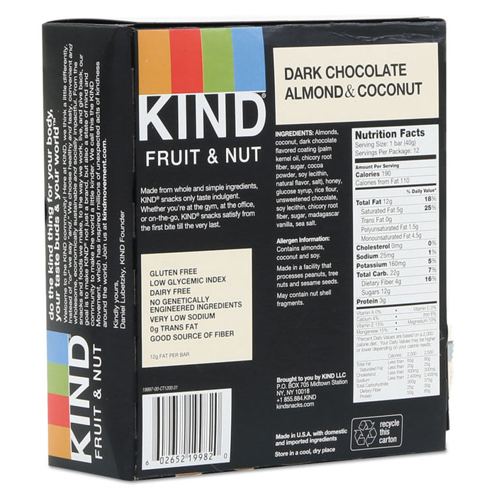 Fruit and Nut Bars, Dark Chocolate Almond and Coconut, 1.4 oz Bar, 12/Box