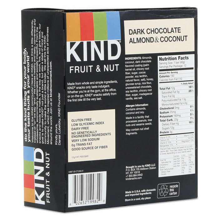 Fruit and Nut Bars, Dark Chocolate Almond and Coconut, 1.4 oz Bar, 12/Box