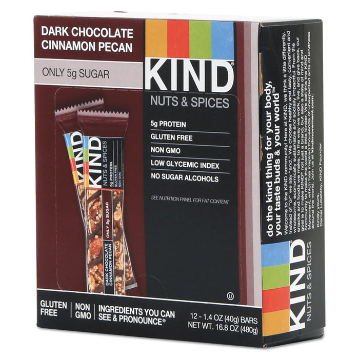 Nuts and Spices Bar, Dark Chocolate Cinnamon Pecan, 1.4 oz, 12/Box