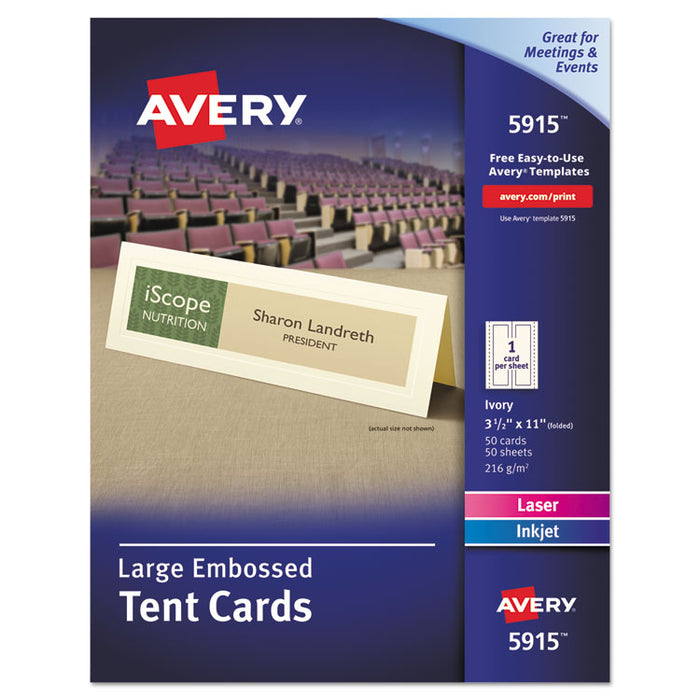 Large Embossed Tent Card, Ivory, 3 1/2 x 11, 1 Card/Sheet, 50/Box