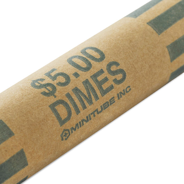 Nested Preformed Coin Wrappers, Dimes, $5.00, Green, 1000 Wrappers/Box