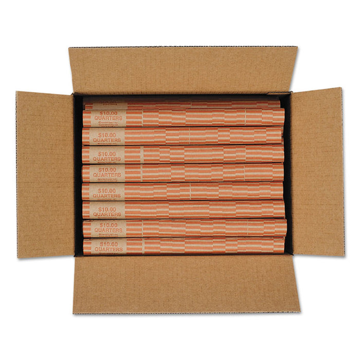 Nested Preformed Coin Wrappers, Quarters, $10.00, Orange, 1000 Wrappers/Box