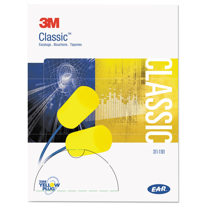 E·A·R Classic Earplugs, Corded, PVC Foam, Yellow, 200 Pairs
