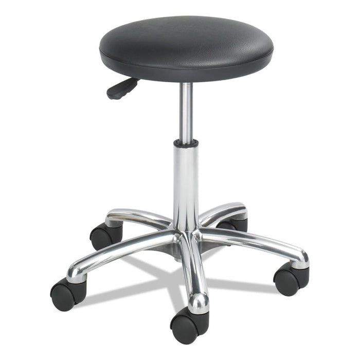 Height-Adjustable Lab Stool, 21" Seat Height, Supports up to 250 lbs., Black Seat/Black Back, Chrome Base