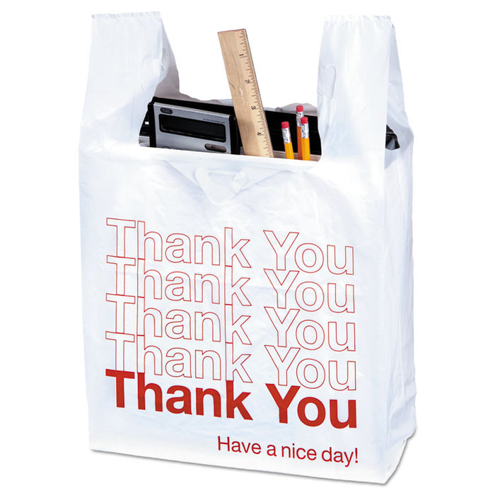 Plastic "Thank You" Bags, 0.55 mil, 11.5" x 22", White/Red, 1,000/Box