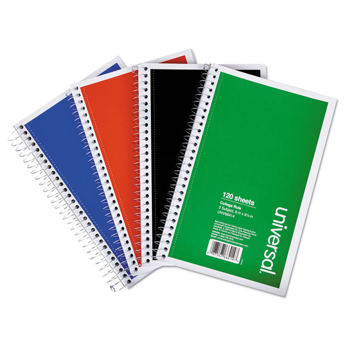 Wirebound Notebook, 3 Subjects, Medium/College Rule, Assorted Color Covers, 9.5 x 6, 120 Sheets, 4/Pack