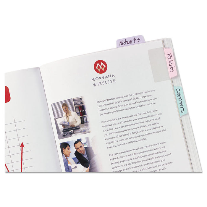 Ultra Tabs Repositionable Tabs, Standard: 2" x 1.5", 1/5-Cut, Assorted Pastel Colors, 24/Pack