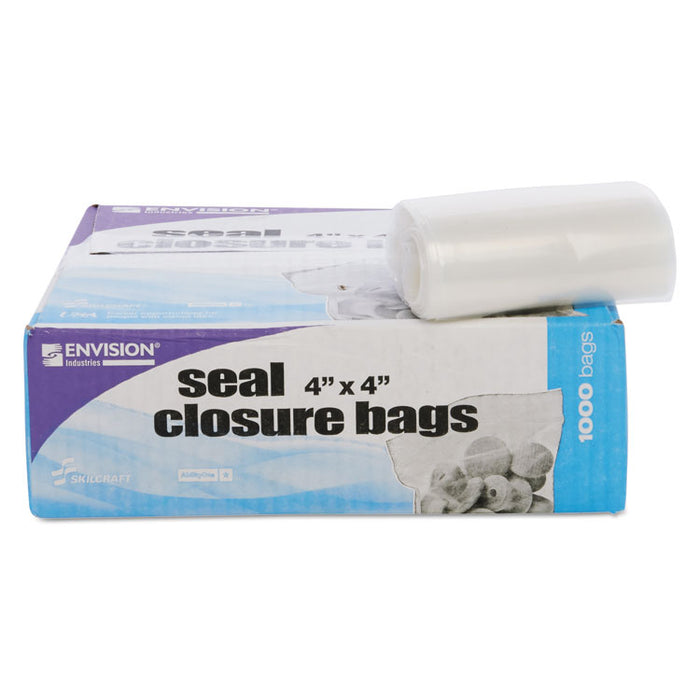 Seal Closure Bags, 2 mil, 4" x 4", Clear, 1,000/Carton