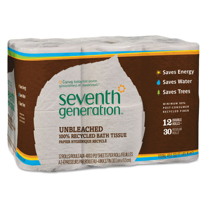 Natural Unbleached 100% Recycled Bath Tissue, Septic Safe, 2-Ply, 400 Sheet/Mega Roll, 48/Carton